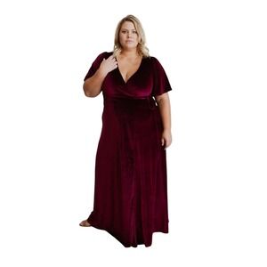 Baltic Born Holiday Burgundy Velvet Flutter Sleeve Wrap Maxi Dress Size XXXL NWT